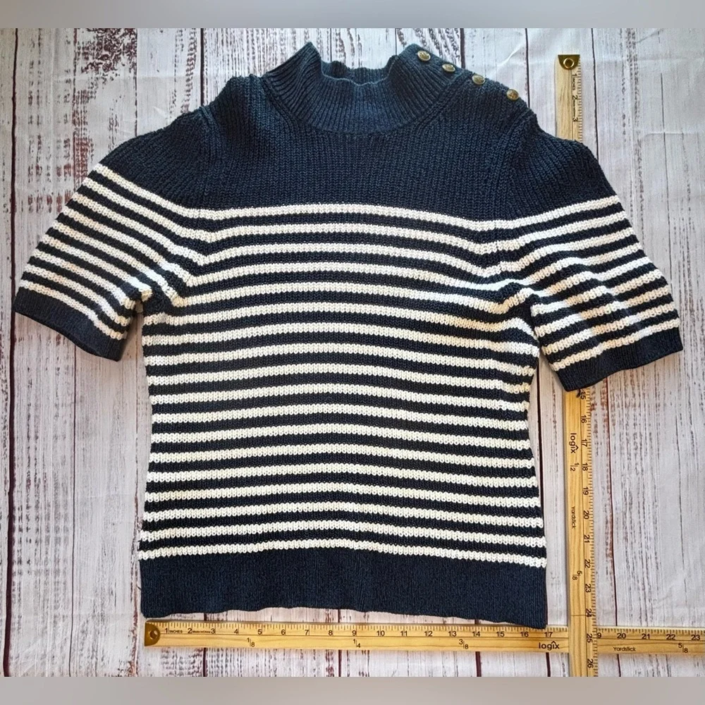 Anthropologie Maeve Divendra Navy & White Stripe Pullover Knit Sweater - Picture 2 of 11